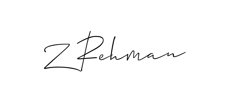 The best way (Allison_Script) to make a short signature is to pick only two or three words in your name. The name Z Rehman include a total of six letters. For converting this name. Z Rehman signature style 2 images and pictures png