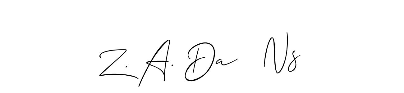 Similarly Allison_Script is the best handwritten signature design. Signature creator online .You can use it as an online autograph creator for name Z. A. Da   Ns. Z. A. Da   Ns signature style 2 images and pictures png