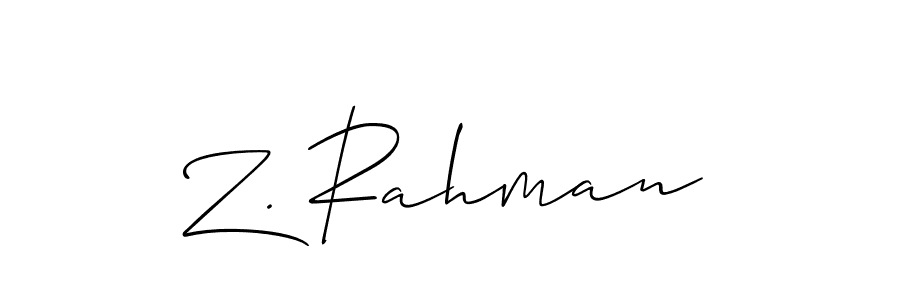 How to make Z. Rahman name signature. Use Allison_Script style for creating short signs online. This is the latest handwritten sign. Z. Rahman signature style 2 images and pictures png