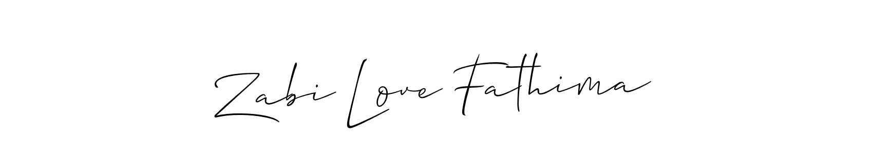 Allison_Script is a professional signature style that is perfect for those who want to add a touch of class to their signature. It is also a great choice for those who want to make their signature more unique. Get Zabi Love Fathima name to fancy signature for free. Zabi Love Fathima signature style 2 images and pictures png