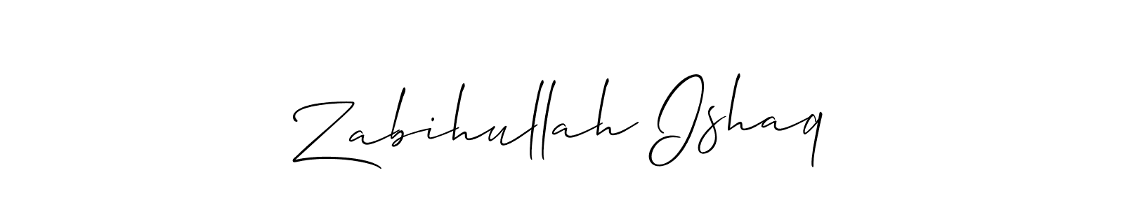 Allison_Script is a professional signature style that is perfect for those who want to add a touch of class to their signature. It is also a great choice for those who want to make their signature more unique. Get Zabihullah Ishaq name to fancy signature for free. Zabihullah Ishaq signature style 2 images and pictures png