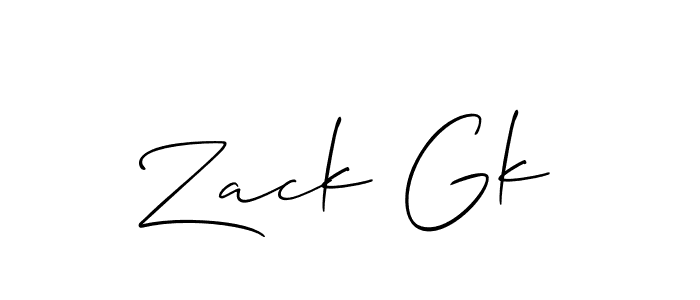 Zack Gk stylish signature style. Best Handwritten Sign (Allison_Script) for my name. Handwritten Signature Collection Ideas for my name Zack Gk. Zack Gk signature style 2 images and pictures png