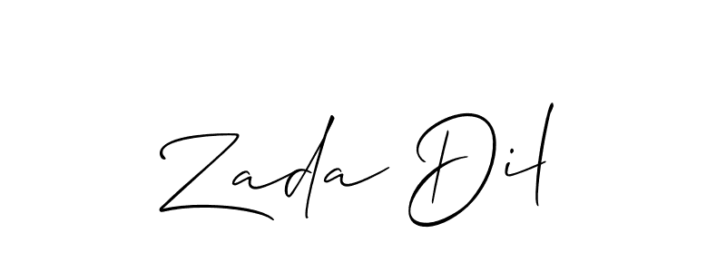 Also You can easily find your signature by using the search form. We will create Zada Dil name handwritten signature images for you free of cost using Allison_Script sign style. Zada Dil signature style 2 images and pictures png