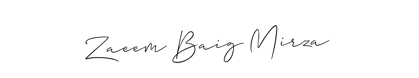 The best way (Allison_Script) to make a short signature is to pick only two or three words in your name. The name Zaeem Baig Mirza include a total of six letters. For converting this name. Zaeem Baig Mirza signature style 2 images and pictures png