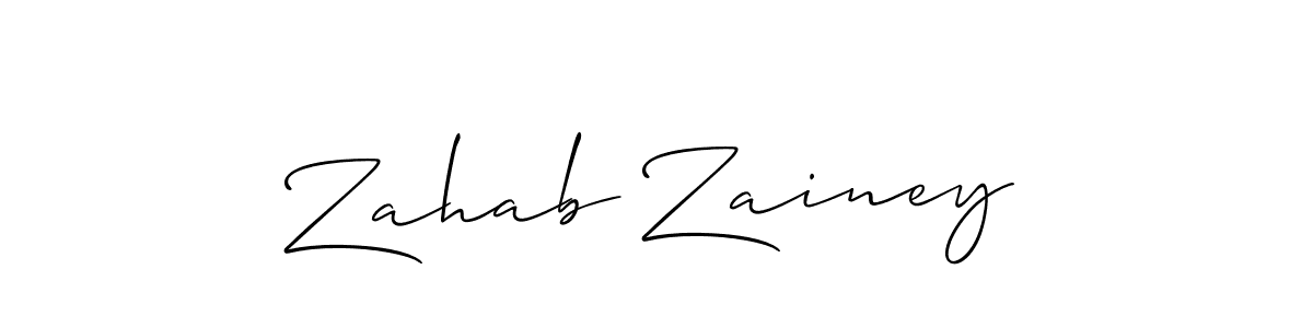 Allison_Script is a professional signature style that is perfect for those who want to add a touch of class to their signature. It is also a great choice for those who want to make their signature more unique. Get Zahab Zainey name to fancy signature for free. Zahab Zainey signature style 2 images and pictures png