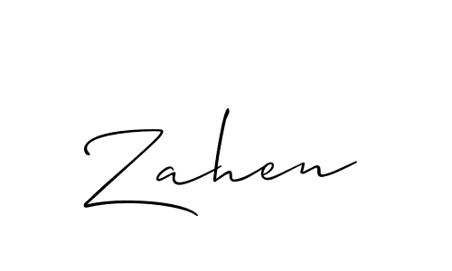 Use a signature maker to create a handwritten signature online. With this signature software, you can design (Allison_Script) your own signature for name Zahen. Zahen signature style 2 images and pictures png