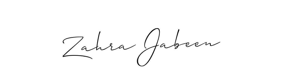 The best way (Allison_Script) to make a short signature is to pick only two or three words in your name. The name Zahra Jabeen include a total of six letters. For converting this name. Zahra Jabeen signature style 2 images and pictures png