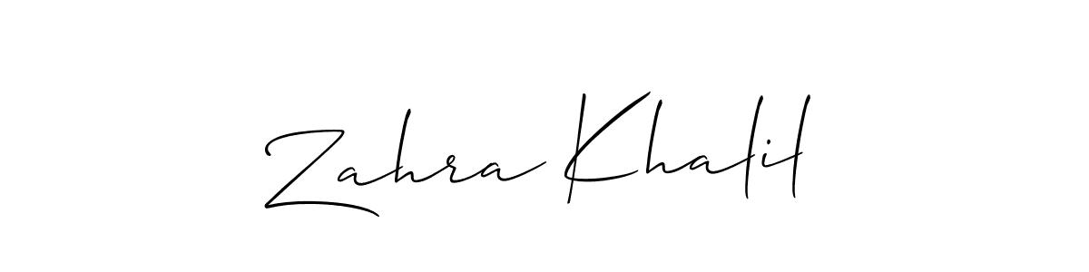 You should practise on your own different ways (Allison_Script) to write your name (Zahra Khalil) in signature. don't let someone else do it for you. Zahra Khalil signature style 2 images and pictures png