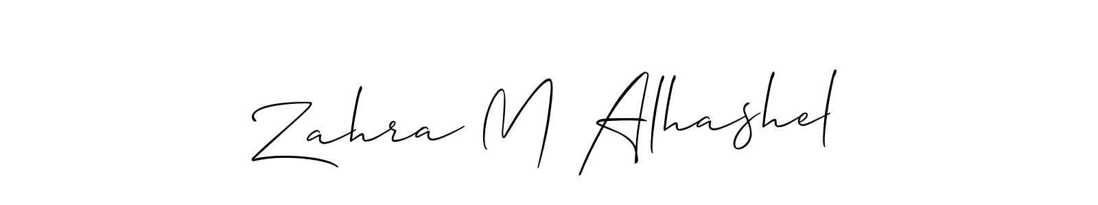 You should practise on your own different ways (Allison_Script) to write your name (Zahra M Alhashel) in signature. don't let someone else do it for you. Zahra M Alhashel signature style 2 images and pictures png