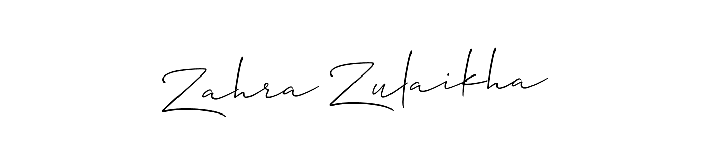 Make a beautiful signature design for name Zahra Zulaikha. With this signature (Allison_Script) style, you can create a handwritten signature for free. Zahra Zulaikha signature style 2 images and pictures png
