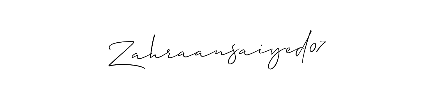 Use a signature maker to create a handwritten signature online. With this signature software, you can design (Allison_Script) your own signature for name Zahraansaiyed07. Zahraansaiyed07 signature style 2 images and pictures png