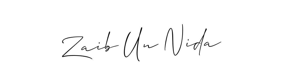 Create a beautiful signature design for name Zaib Un Nida. With this signature (Allison_Script) fonts, you can make a handwritten signature for free. Zaib Un Nida signature style 2 images and pictures png