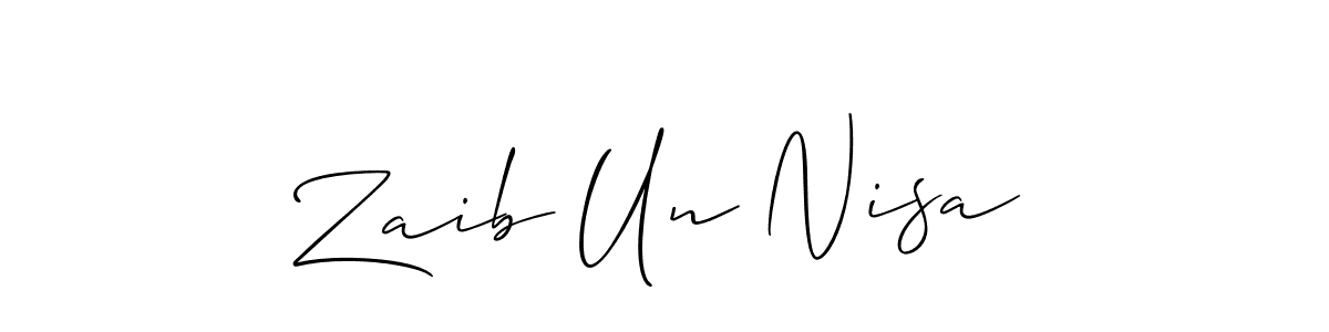 How to make Zaib Un Nisa name signature. Use Allison_Script style for creating short signs online. This is the latest handwritten sign. Zaib Un Nisa signature style 2 images and pictures png