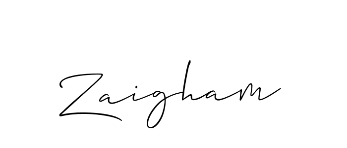 Create a beautiful signature design for name Zaigham. With this signature (Allison_Script) fonts, you can make a handwritten signature for free. Zaigham signature style 2 images and pictures png