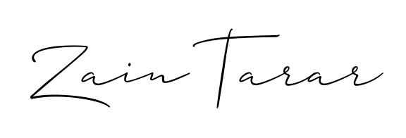 Designed for modern professionals: Zain Tarar name signature crafted with Allison_Script script. Ready for digital PDF workflows. Zain Tarar signature style 2 images and pictures png