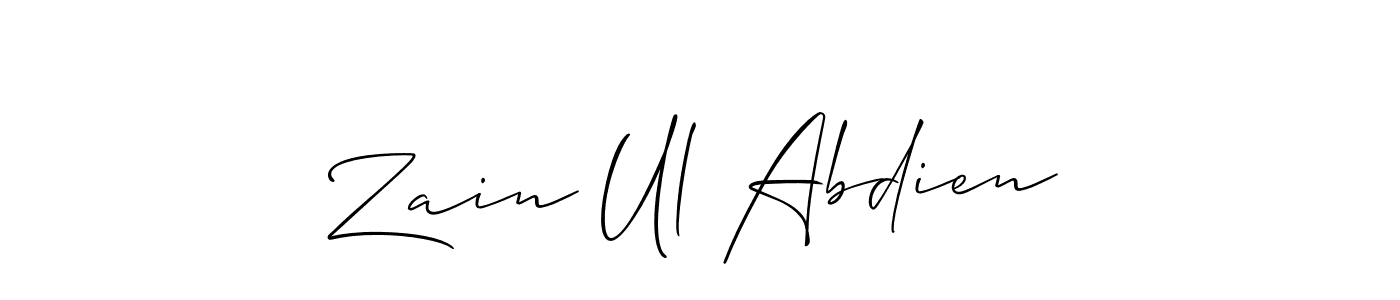 Make a beautiful signature design for name Zain Ul Abdien. With this signature (Allison_Script) style, you can create a handwritten signature for free. Zain Ul Abdien signature style 2 images and pictures png