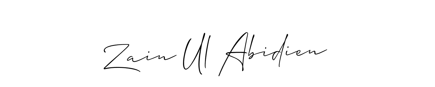 Make a beautiful signature design for name Zain Ul Abidien. With this signature (Allison_Script) style, you can create a handwritten signature for free. Zain Ul Abidien signature style 2 images and pictures png