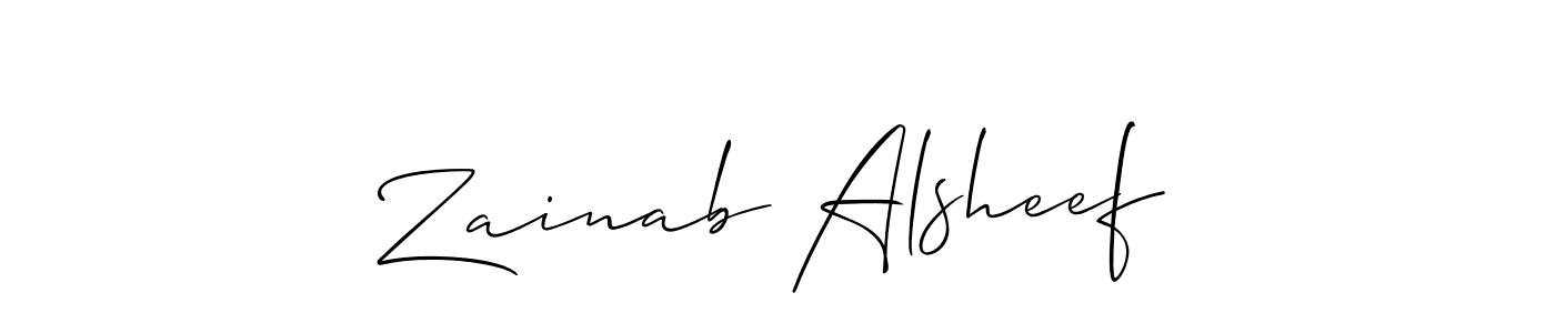 How to make Zainab Alsheef name signature. Use Allison_Script style for creating short signs online. This is the latest handwritten sign. Zainab Alsheef signature style 2 images and pictures png