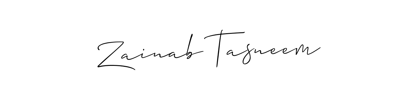 Create a beautiful signature design for name Zainab Tasneem. With this signature (Allison_Script) fonts, you can make a handwritten signature for free. Zainab Tasneem signature style 2 images and pictures png