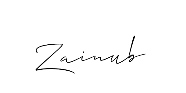 Use a signature maker to create a handwritten signature online. With this signature software, you can design (Allison_Script) your own signature for name Zainub. Zainub signature style 2 images and pictures png