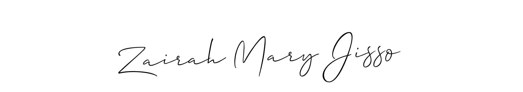 The best way (Allison_Script) to make a short signature is to pick only two or three words in your name. The name Zairah Mary Jisso include a total of six letters. For converting this name. Zairah Mary Jisso signature style 2 images and pictures png