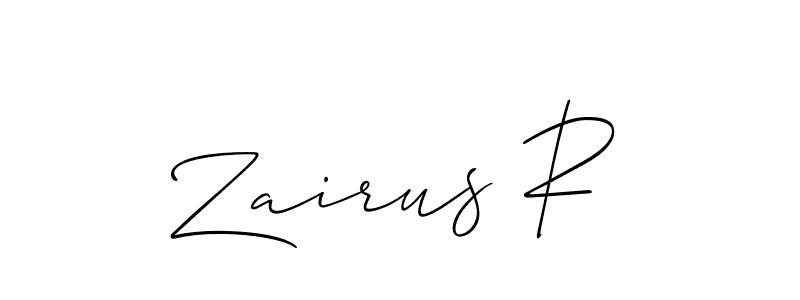 How to make Zairus R name signature. Use Allison_Script style for creating short signs online. This is the latest handwritten sign. Zairus R signature style 2 images and pictures png