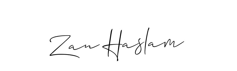 Create a beautiful signature design for name Zan Haslam. With this signature (Allison_Script) fonts, you can make a handwritten signature for free. Zan Haslam signature style 2 images and pictures png