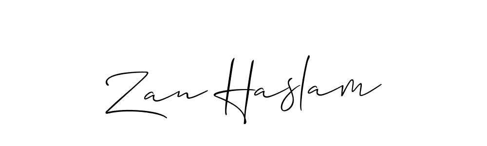 Create a beautiful signature design for name Zan Haslam. With this signature (Allison_Script) fonts, you can make a handwritten signature for free. Zan Haslam signature style 2 images and pictures png