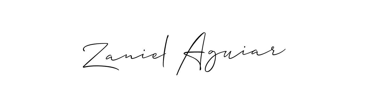 The best way (Allison_Script) to make a short signature is to pick only two or three words in your name. The name Zaniel Aguiar include a total of six letters. For converting this name. Zaniel Aguiar signature style 2 images and pictures png