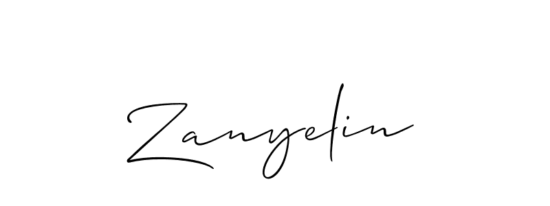 The best way (Allison_Script) to make a short signature is to pick only two or three words in your name. The name Zanyelin include a total of six letters. For converting this name. Zanyelin signature style 2 images and pictures png