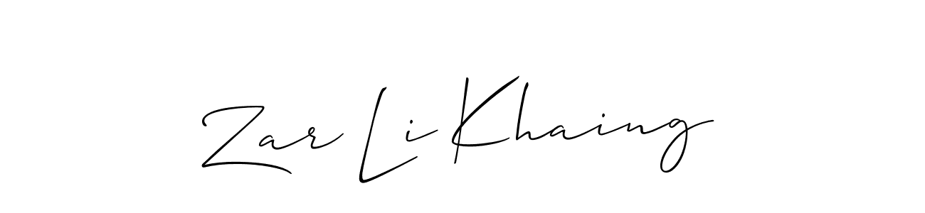 Use a signature maker to create a handwritten signature online. With this signature software, you can design (Allison_Script) your own signature for name Zar Li Khaing. Zar Li Khaing signature style 2 images and pictures png