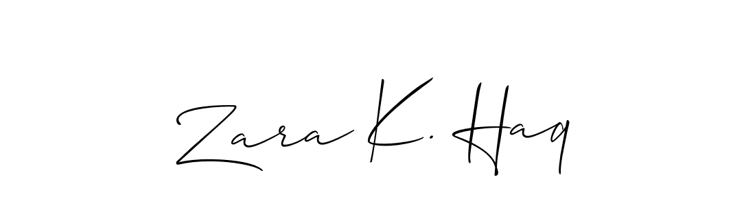 How to make Zara K. Haq name signature. Use Allison_Script style for creating short signs online. This is the latest handwritten sign. Zara K. Haq signature style 2 images and pictures png