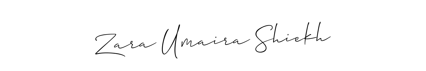 The best way (Allison_Script) to make a short signature is to pick only two or three words in your name. The name Zara Umaira Shiekh include a total of six letters. For converting this name. Zara Umaira Shiekh signature style 2 images and pictures png