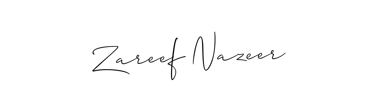 Make a beautiful signature design for name Zareef Nazeer. With this signature (Allison_Script) style, you can create a handwritten signature for free. Zareef Nazeer signature style 2 images and pictures png