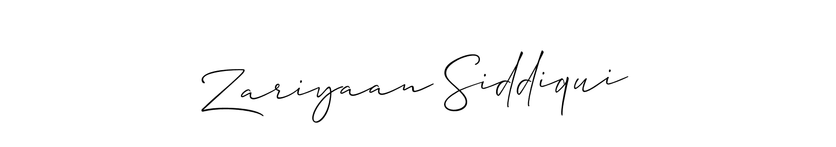Create a beautiful signature design for name Zariyaan Siddiqui. With this signature (Allison_Script) fonts, you can make a handwritten signature for free. Zariyaan Siddiqui signature style 2 images and pictures png