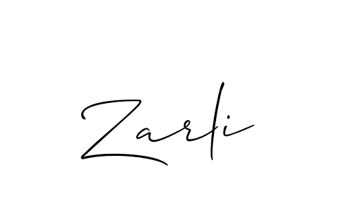 Make a beautiful signature design for name Zarli. With this signature (Allison_Script) style, you can create a handwritten signature for free. Zarli signature style 2 images and pictures png