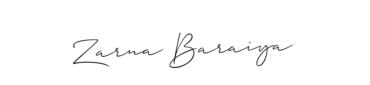 Create a beautiful signature design for name Zarna Baraiya. With this signature (Allison_Script) fonts, you can make a handwritten signature for free. Zarna Baraiya signature style 2 images and pictures png