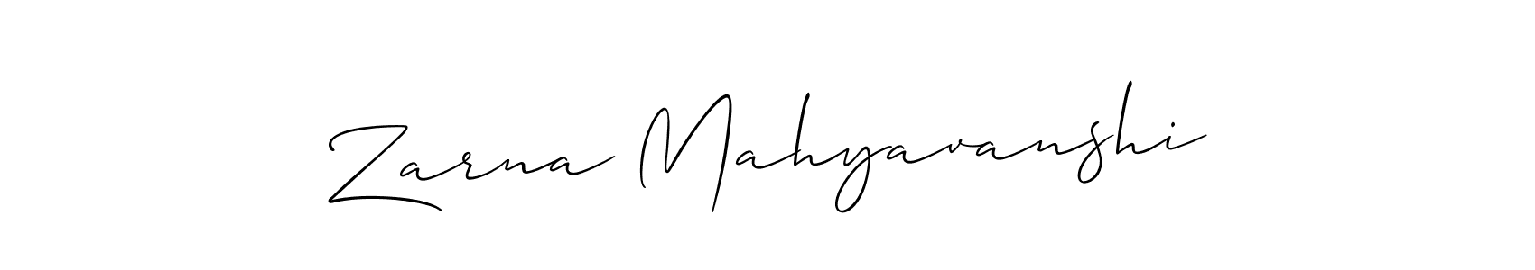 How to make Zarna Mahyavanshi name signature. Use Allison_Script style for creating short signs online. This is the latest handwritten sign. Zarna Mahyavanshi signature style 2 images and pictures png
