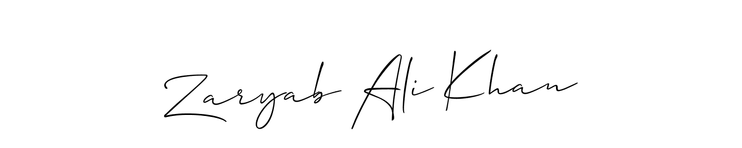Create a beautiful signature design for name Zaryab Ali Khan. With this signature (Allison_Script) fonts, you can make a handwritten signature for free. Zaryab Ali Khan signature style 2 images and pictures png