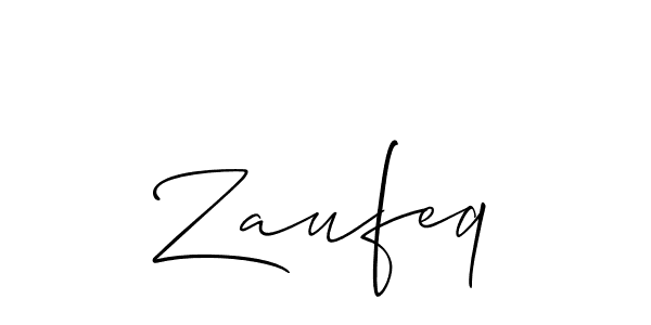 The best way (Allison_Script) to make a short signature is to pick only two or three words in your name. The name Zaufeq include a total of six letters. For converting this name. Zaufeq signature style 2 images and pictures png