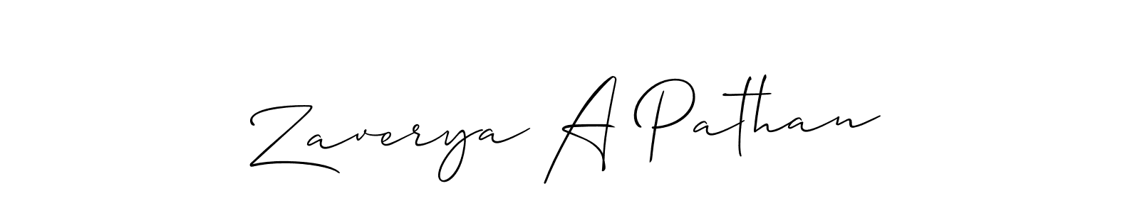 How to make Zaverya A Pathan name signature. Use Allison_Script style for creating short signs online. This is the latest handwritten sign. Zaverya A Pathan signature style 2 images and pictures png
