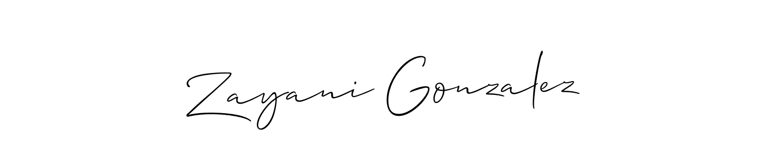 Create a beautiful signature design for name Zayani Gonzalez. With this signature (Allison_Script) fonts, you can make a handwritten signature for free. Zayani Gonzalez signature style 2 images and pictures png