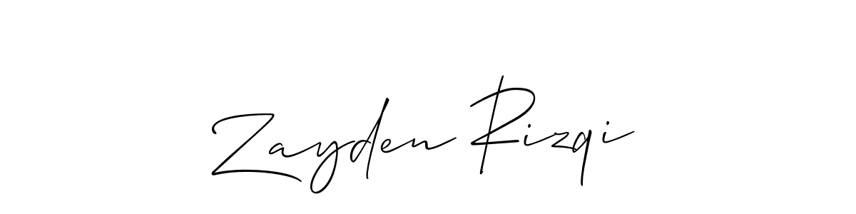 Zayden Rizqi stylish signature style. Best Handwritten Sign (Allison_Script) for my name. Handwritten Signature Collection Ideas for my name Zayden Rizqi. Zayden Rizqi signature style 2 images and pictures png