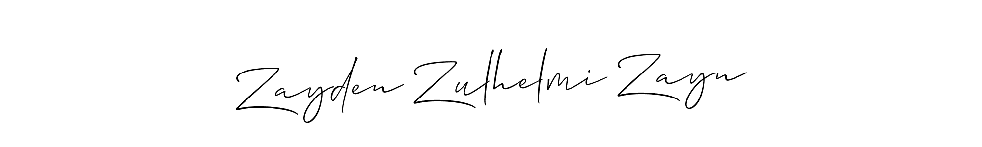 The best way (Allison_Script) to make a short signature is to pick only two or three words in your name. The name Zayden Zulhelmi Zayn include a total of six letters. For converting this name. Zayden Zulhelmi Zayn signature style 2 images and pictures png