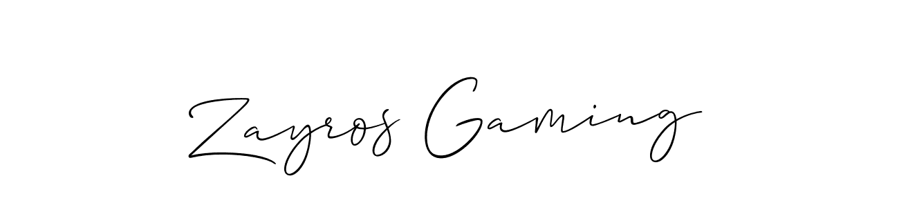 Design your own signature with our free online signature maker. With this signature software, you can create a handwritten (Allison_Script) signature for name Zayros Gaming. Zayros Gaming signature style 2 images and pictures png