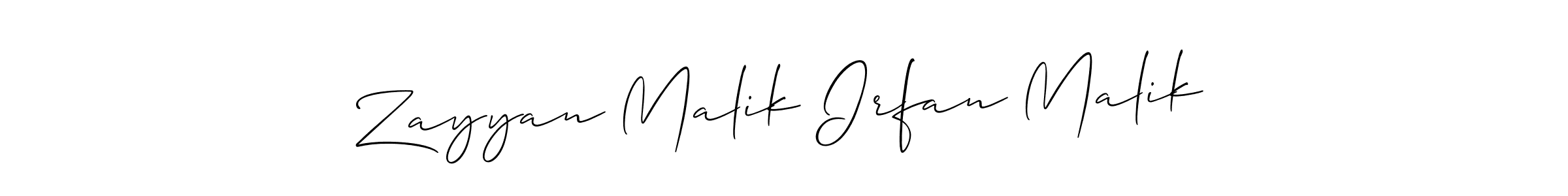 Allison_Script is a professional signature style that is perfect for those who want to add a touch of class to their signature. It is also a great choice for those who want to make their signature more unique. Get Zayyan Malik Irfan Malik name to fancy signature for free. Zayyan Malik Irfan Malik signature style 2 images and pictures png