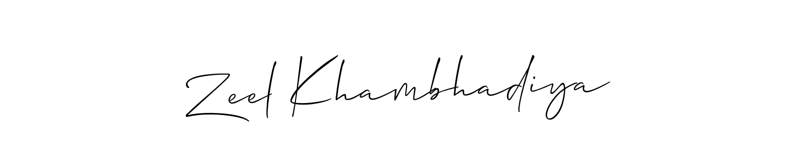 if you are searching for the best signature style for your name Zeel Khambhadiya. so please give up your signature search. here we have designed multiple signature styles  using Allison_Script. Zeel Khambhadiya signature style 2 images and pictures png