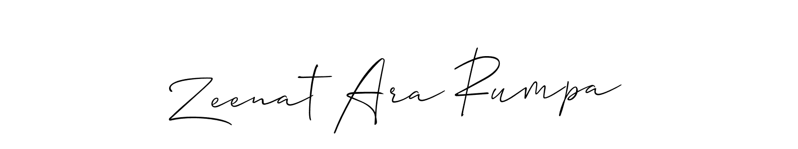 The best way (Allison_Script) to make a short signature is to pick only two or three words in your name. The name Zeenat Ara Rumpa include a total of six letters. For converting this name. Zeenat Ara Rumpa signature style 2 images and pictures png