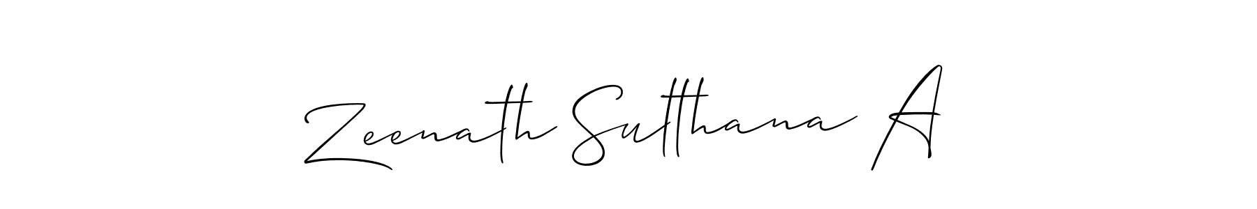 Use a signature maker to create a handwritten signature online. With this signature software, you can design (Allison_Script) your own signature for name Zeenath Sulthana A. Zeenath Sulthana A signature style 2 images and pictures png