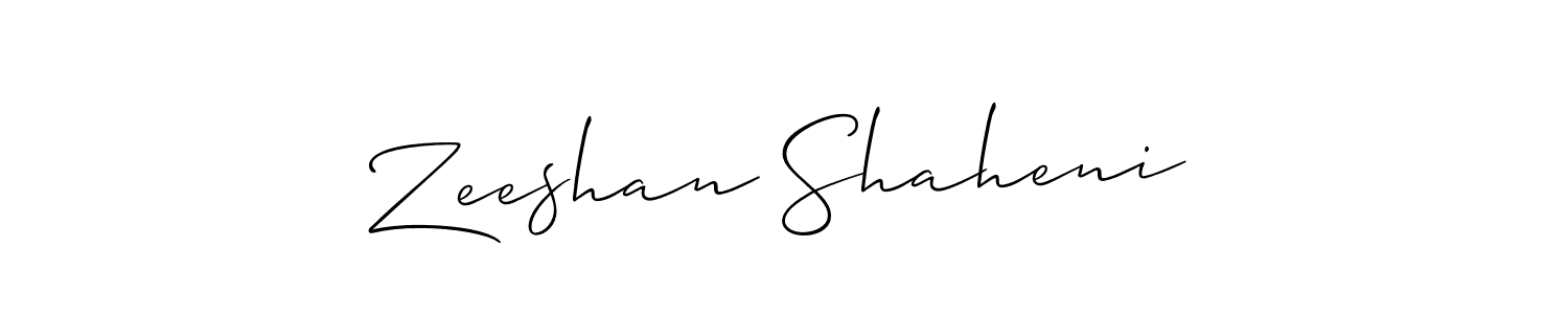 Create a beautiful signature design for name Zeeshan Shaheni. With this signature (Allison_Script) fonts, you can make a handwritten signature for free. Zeeshan Shaheni signature style 2 images and pictures png